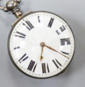 A Victorian silver keywind verge pocket watch movement marked Mathew, Uckfield, (outer case