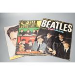 Ten various musical band posters and three Beatles magazines