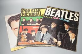 Ten various musical band posters and three Beatles magazines