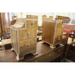 A pair of Art Deco style figured walnut bedside cabinets, width 40cm, depth 46cm, height 73cm