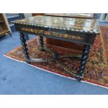 A William and Mary style rectangular marquetry and bone inlaid walnut side table, fitted drawer on