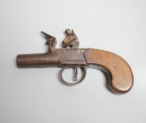 A Flintlock pocket pistol signed Lowdell & Co. Lewes, early 19th century, turn off barrel, signed