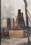 Reginald George Haggar (1905-1988) The Falcon Pottery, Stokewatercoloursigned54 x 38cm