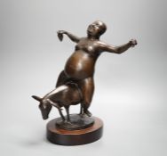 Olivia Musgrave (Irish, b. 1958) a bronze group, a rotund bacchanalian figure riding a mule 32cm