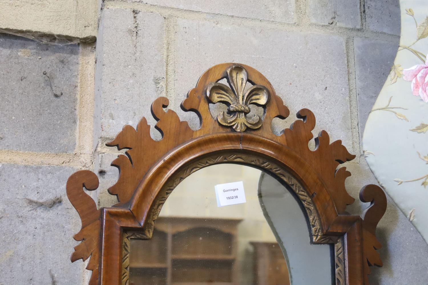 A George III style walnut fret cut and carved giltwood wall mirror, width 49cm, height 86cm - Image 3 of 3