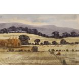 Robert Tavener (1920-2004), watercolour, 'Oast houses and cornfield', signed, with Bankside