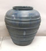 A large blue glazed terracotta pot 53cm