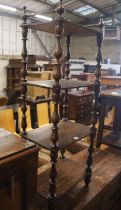 A Victorian mahogany walnut four-tier whatnot, (severely wormed) width 44cm, depth 30cm, height