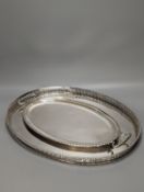 A Persian? white metal oval gallery tray, 45.7cm and an Italian 800 standard two handled oval tea