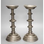 Pair of pewter candle-stands 32cm