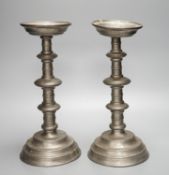 Pair of pewter candle-stands 32cm