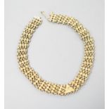 A continental gilt white metal fancy link necklace, approx. 38cm, gross weight 93 grams.