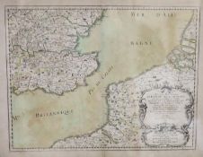 S. Sanson, coloured engraving, Map of the Ancient Kingdoms of Kent, Essex and Sussex, 1654, 37 x