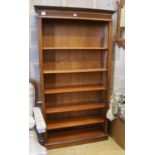 A reproduction Edwardian style banded mahogany open bookcase, width 98cm, depth 30cm, height 182cm