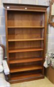 A reproduction Edwardian style banded mahogany open bookcase, width 98cm, depth 30cm, height 182cm