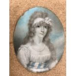 Attributed Richard Cosway R.A. (1742-1821); A portrait miniature on ivory of a lady, 7.7 cm x 6