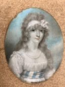 Attributed Richard Cosway R.A. (1742-1821); A portrait miniature on ivory of a lady, 7.7 cm x 6