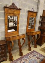 A pair of 19th century Italian mahogany pier tables with mirrors, width 72cm, depth 42cm, height