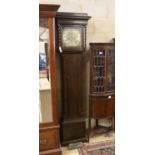 An 18th century oak 8 day longcase clock, marked Wm. Tipling at Leeds, later cased, height 208cm