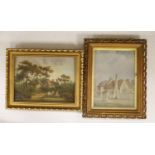 19th century Continental School, oil on wooden panel, Lovers in a landscape, 14 x 20cm and an oil of