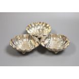 A continental white metal trefoil shaped hors d'oevres dish, 20cm, 8.5oz.