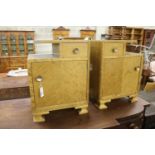 A pair of Deco style maple bedside cabinets, width 45cm, depth 35cm, height 60cm