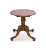 A Victorian scagliola walnut and faux porphyry marble circular centre table, diameter 74cm, height