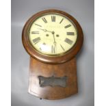 A 19th century mahogany cased 8 day drop dial wall clock, painted wood convex dial, F.