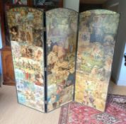 A Victorian double signed three fold scrap screen, mostly decorated with figures, width 63cm