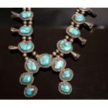 A South American? white metal and turquoise set necklace, 72cm.