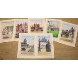 Kay Stewart (poster artist), eight assorted watercolours with gouache, Stiudies of Royal Palaces,