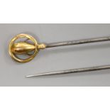 A pair of Charles Hornet 9ct gold mounted hat pins, 16.6cm.