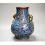 A Chinese cloisonné enamel two handled vase, late Qing dynasty, height 26cm, engraved four character