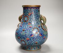 A Chinese cloisonné enamel two handled vase, late Qing dynasty, height 26cm, engraved four character