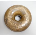 A Japanese silver inlaid bronze horse bell, Meiji period, diameter 9cm