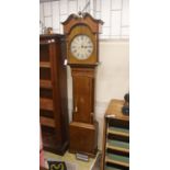 A George III oak and mahogany cased 8 day long case clock, Marked “Whitehurst, Derby”. H-220cm