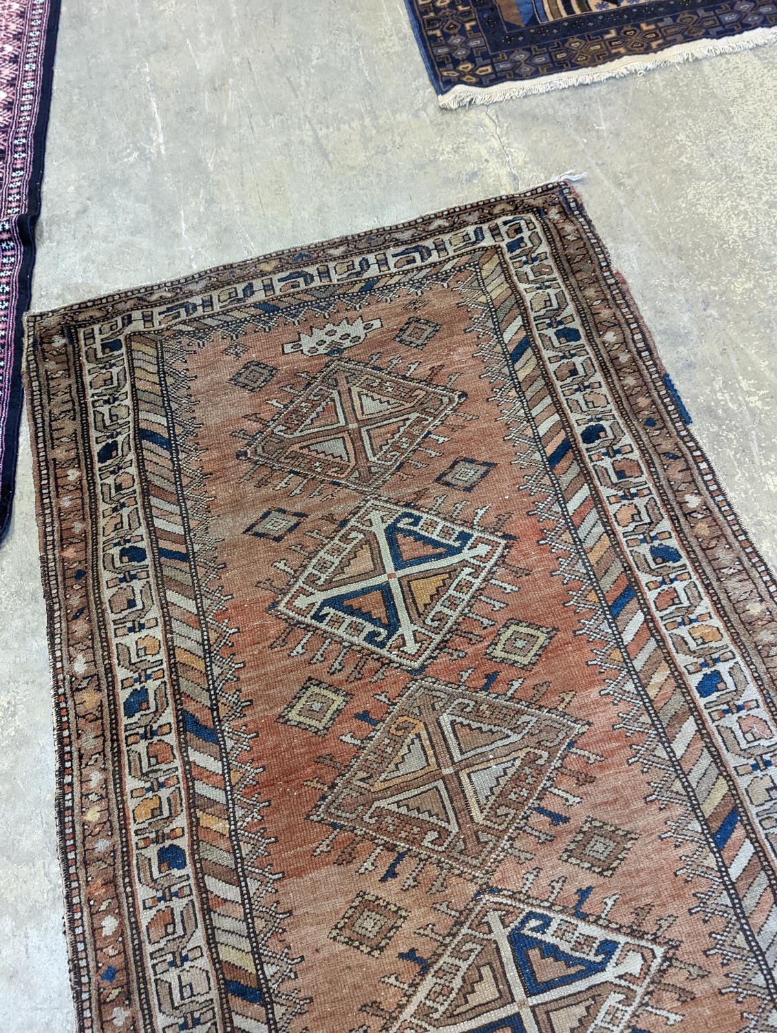 An antique Caucasian red ground runner, 372 x 106cm - Image 6 of 7