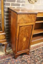 An Edwardian mahogany and satinwood banded pedestal cupboard, (formerly a sideboard section) width