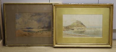 Harry Hine (1845-1941), two watercolours, Mont St Michel and a View of Harlech Castle 1852, 24 x