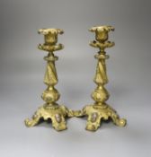 A pair of 19th century French ormolu candlesticks, 21cm