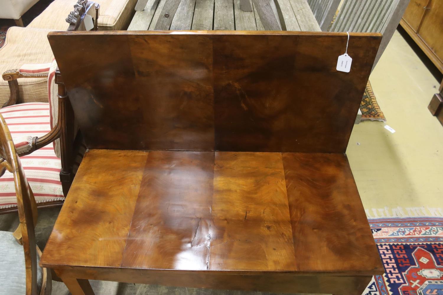 A 19th century Continental walnut rectangular tea table with folding top, (cut down), width 89cm, - Image 3 of 3