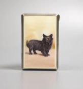 A George V silver and enamel cigarette case, the enamel decorated with a dog, import marks for