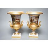 A pair of Paris porcelain vases, each painted with bucolic scenes, height 24cm