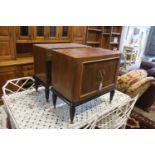 A pair of mid century part ebonised teak bedside cabinets, width 60cm, depth 33cm, height 57cm