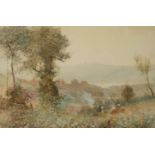 Hector Caffieri (1847-1932), watercolour, Valley of the Lianne, signed, 17 x 26cm
