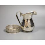 A Continental 800 standard silver jug, a bowl and an 800 standard bottle coaster, gross 12.5oz.