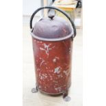 A painted toleware red coal bucket 64cm