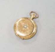 An early 20th century 14kt and rose cut diamond set Waltham hunter keyless fob watch,case diameter