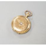 An early 20th century 14kt and rose cut diamond set Waltham hunter keyless fob watch,case diameter