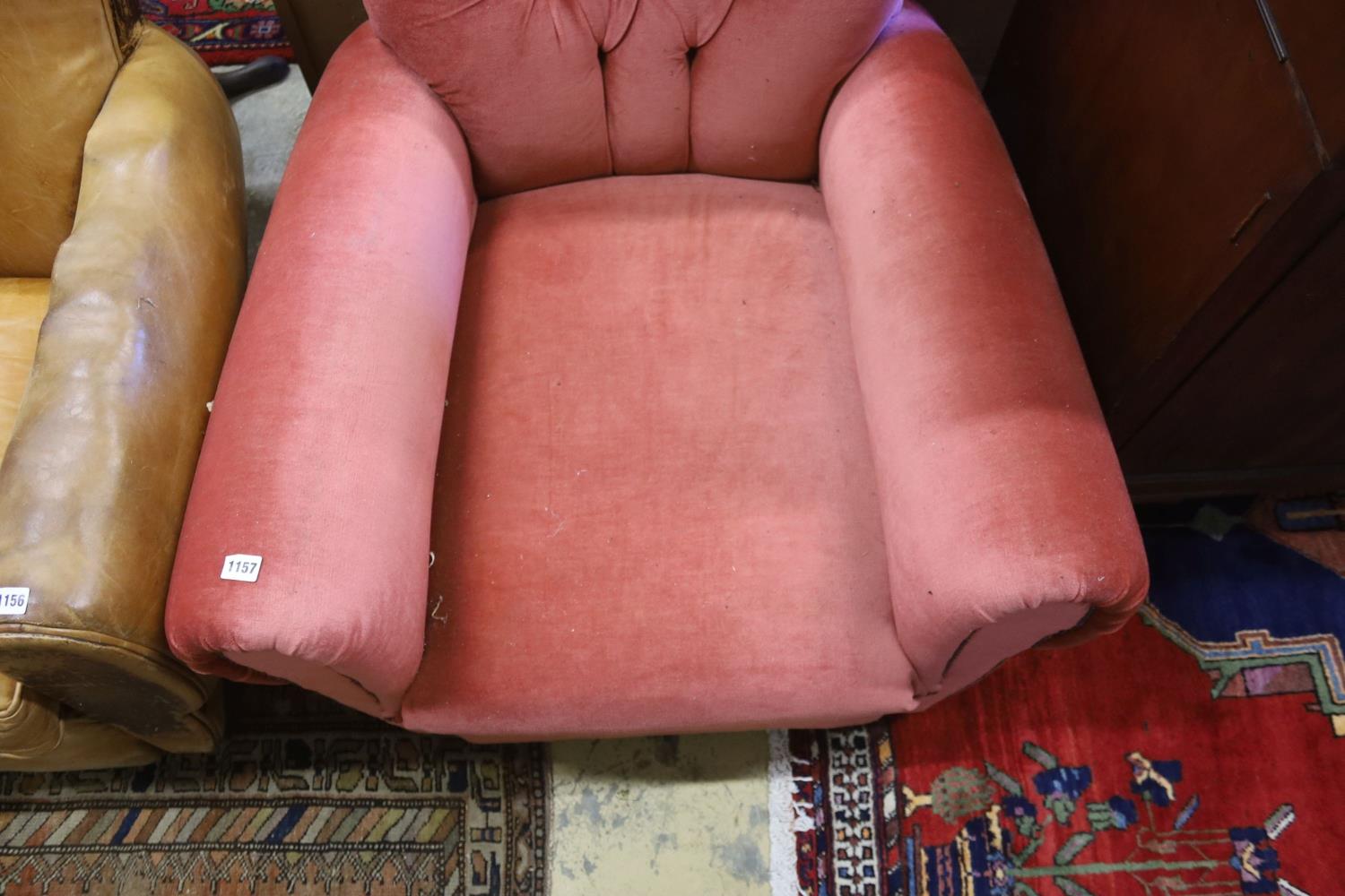 An early 20th century French armchair re-upholstered in pink dralon, width 86cm, depth 84cm, - Image 2 of 3
